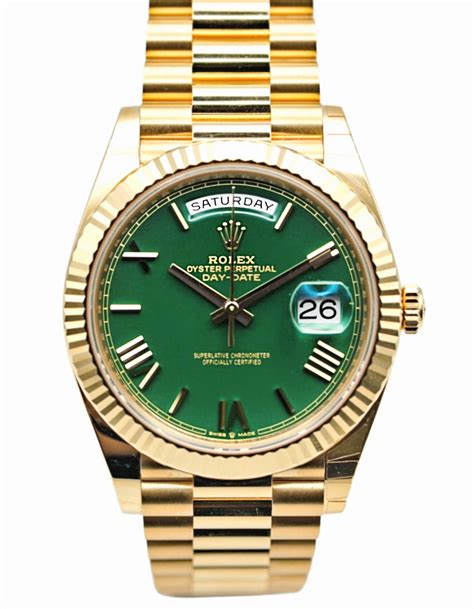 rolex day date weissgold grün|Rolex Day-Date 40 yellow gold.